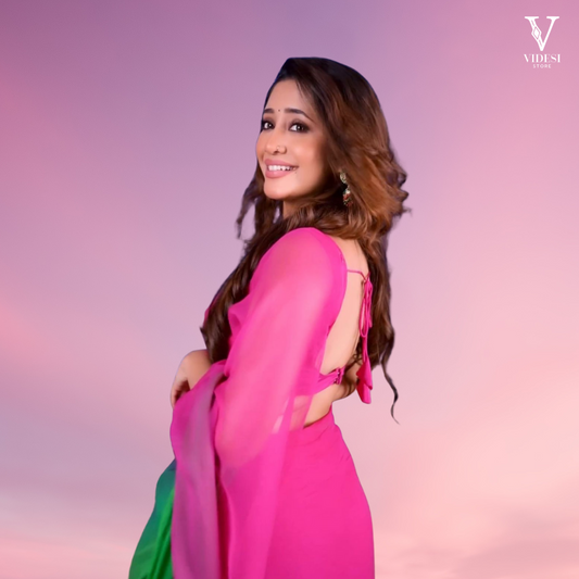 Rachel Lively Pink Digital Printed Faux Georgette Saree