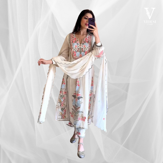 Raquel Sophisticated Embroidered Faux Georgette With Royal Mirror Hand Work Suit