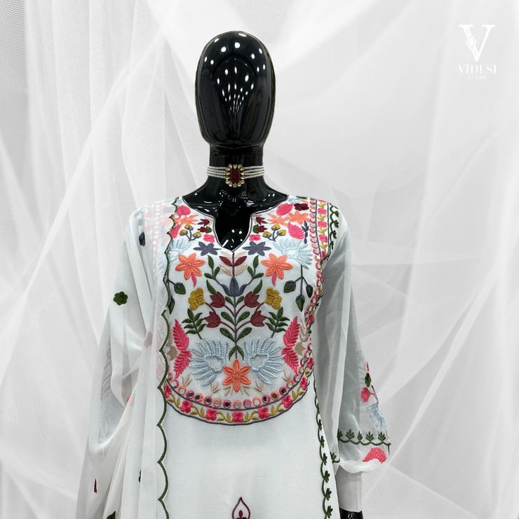 Raquel Sophisticated Embroidered Faux Georgette With Royal Mirror Hand Work Suit