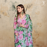 Rhea Premium Digital Printed Chinon Silk With Ruffles Lehenga