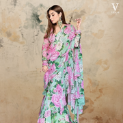 Rhea Premium Digital Printed Chinon Silk With Ruffles Lehenga