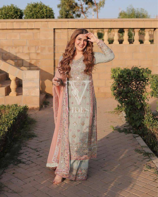 Roma Faux Georgette Embroidered Sharara Set with Sequin Work & Lace Dupatta