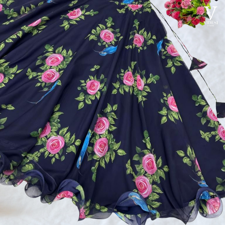 Romina Dreamy Digital Printed Floral Tebby Organza Silk Lehenga