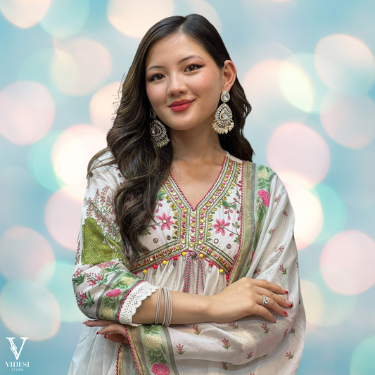 Rosaria Charming Digital Printed Faux Georgette Gown With Salwar