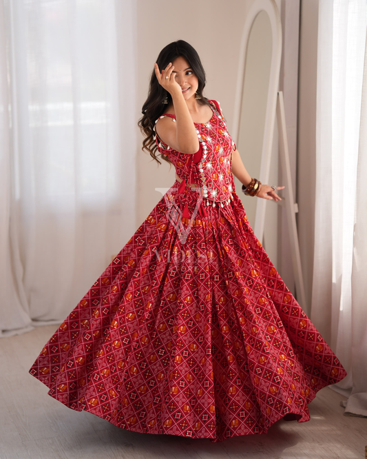 Senna Heavy Rayon Digital Print Lehenga Set with Mirror Work Koti