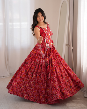 Senna Heavy Rayon Digital Print Lehenga Set with Mirror Work Koti