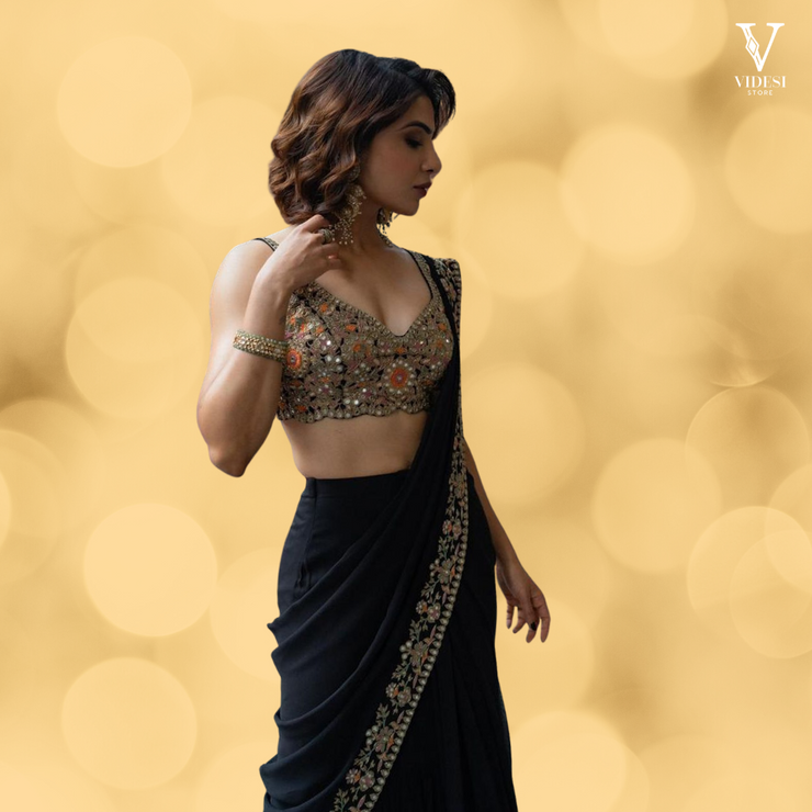 Sheena Elegant 3 Layer Ruffle With Real Mirror Hand Work Faux Georgette Saree