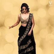 Sheena Elegant 3 Layer Ruffle With Real Mirror Hand Work Faux Georgette Saree