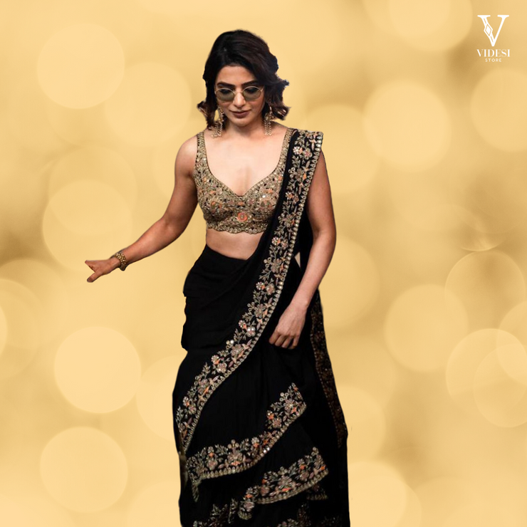 Sheena Elegant 3 Layer Ruffle With Real Mirror Hand Work Faux Georgette Saree