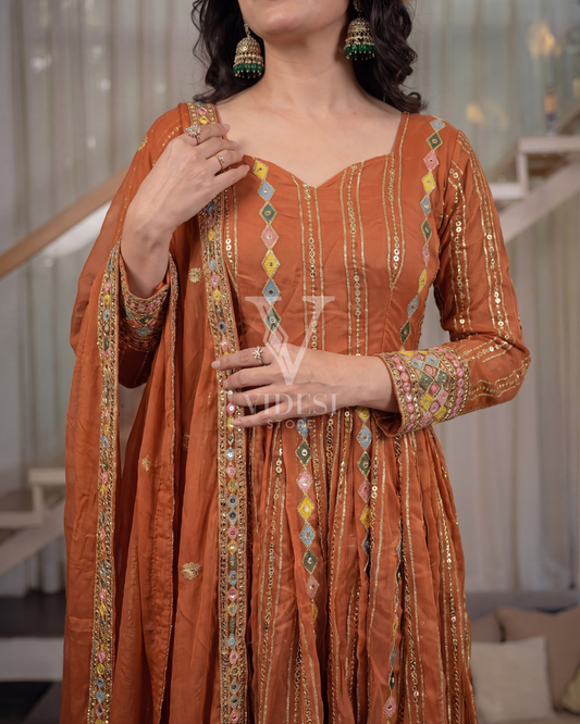 Sonya Sequined Embroidered Heavy Faux Blooming Georgette Set