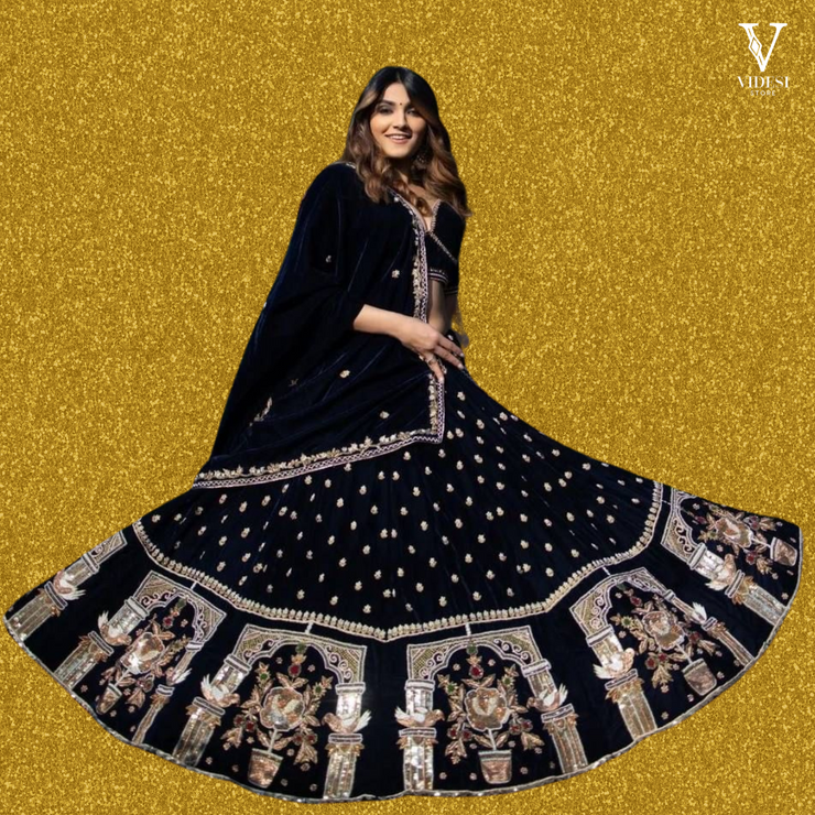 Tamara Elegant Heavy Embroidered Viscose Velvet Sequined Lehenga