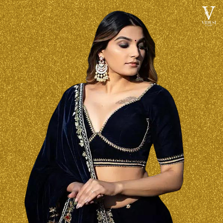 Tamara Elegant Heavy Embroidered Viscose Velvet Sequined Lehenga