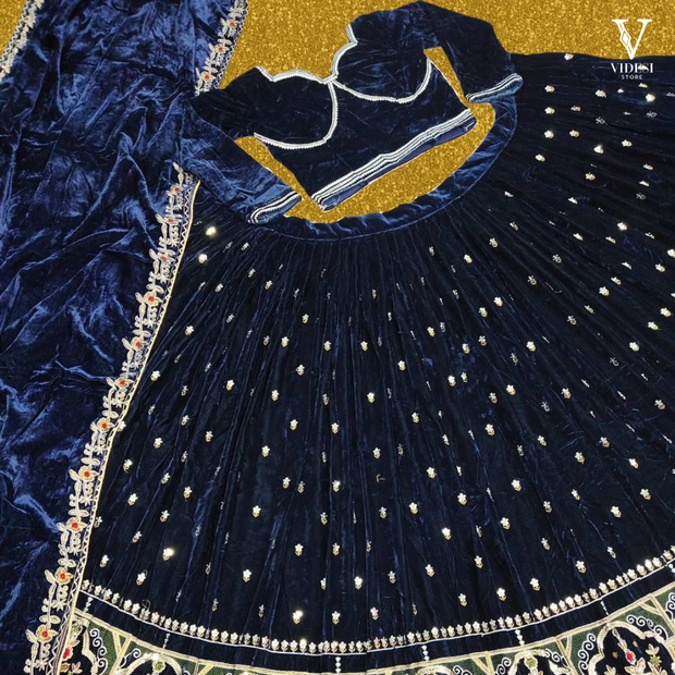 Tamara Elegant Heavy Embroidered Viscose Velvet Sequined Lehenga