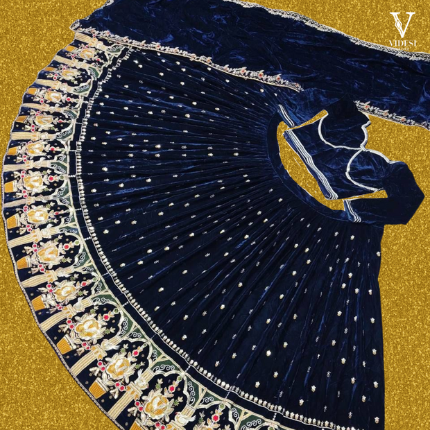 Tamara Elegant Heavy Embroidered Viscose Velvet Sequined Lehenga