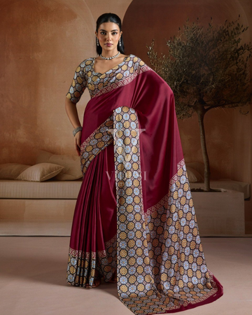 Thea Traditional Pure Ajrakh Modal Satin Saree