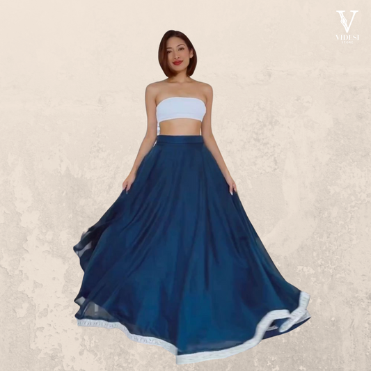 Thylane Serene Blue Embroidered Organza Lehenga With Chanderi Silk Dupatta