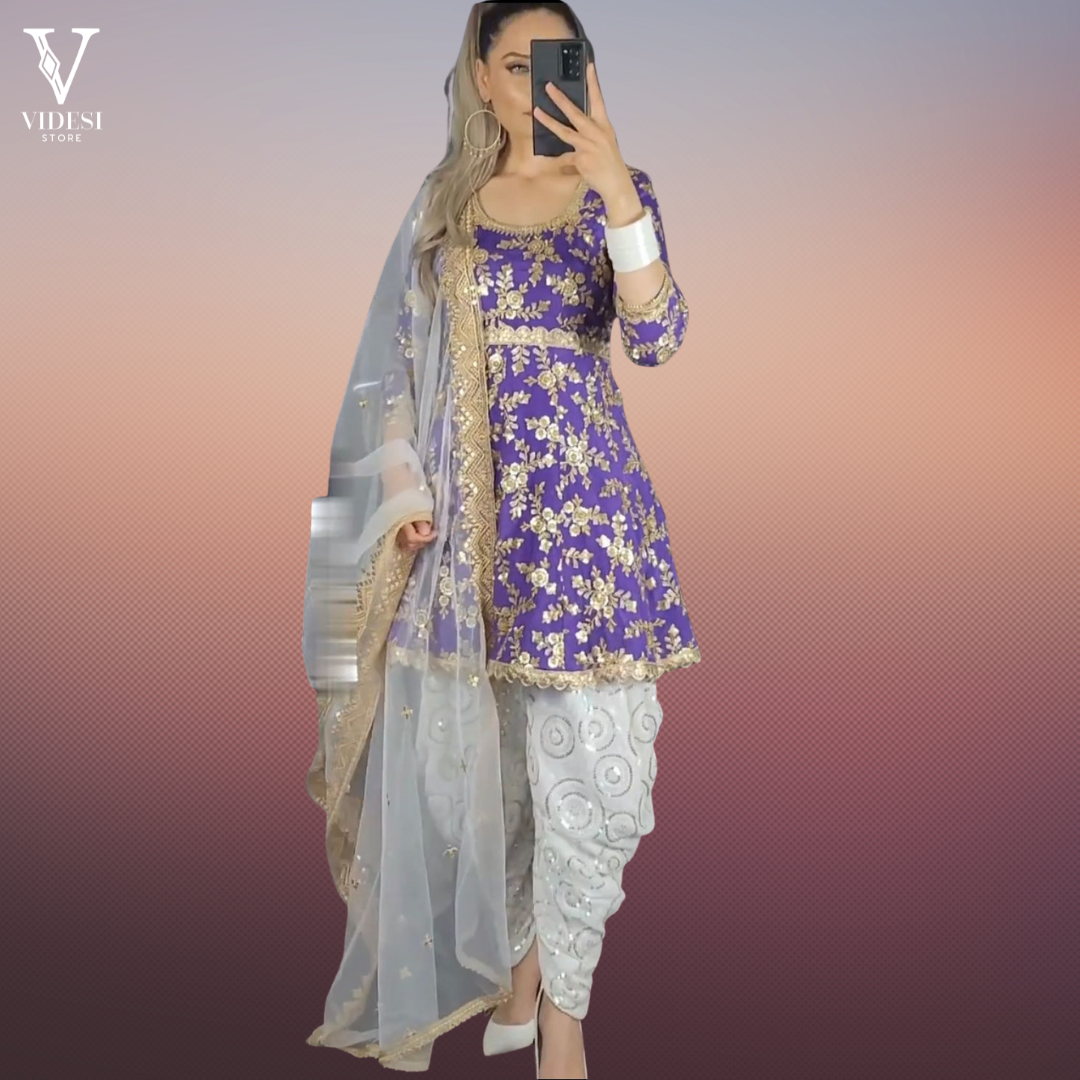 Valencia Stylish Heavy Embroidered Faux Georgette Suit With Net Dupatta
