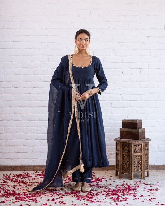 Valentina Modern Beaded Vichitra Silk Anarkali Gown