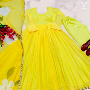 Vanina Vibrant Yellow Faux Georgette Gown with Digital Printed Dupatta