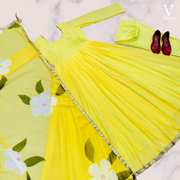 Vanina Vibrant Yellow Faux Georgette Gown with Digital Printed Dupatta