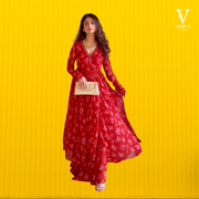 Verena Classic Red Digital Printed Georgette with Ruffled Style Palazzo Suit