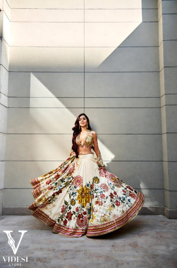 Carissa Luxurious Digital Printed Heavy Butter Silk With Real Mirror Work Lehenga