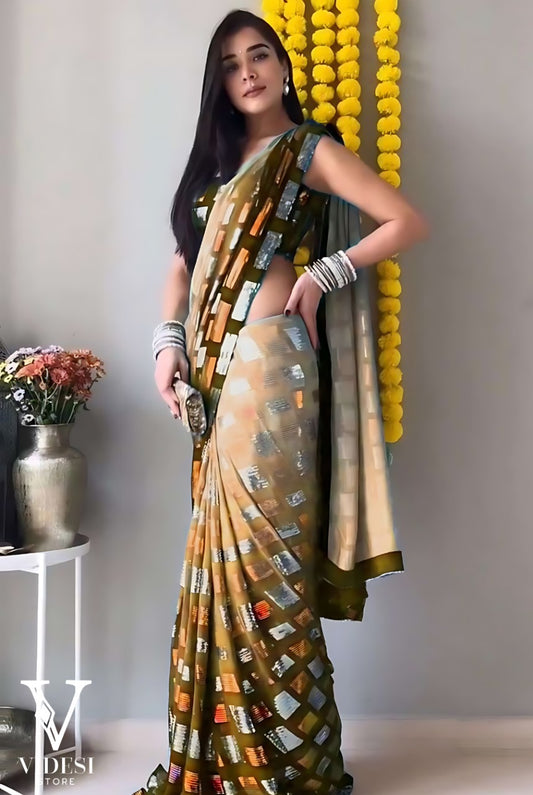 Sita Striking Soft Georgette Padded Embroidered Sequined Saree
