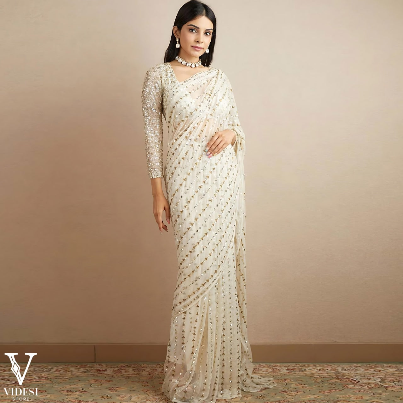 Niana Timeless Sequined Premium Georgette Embroidered Saree