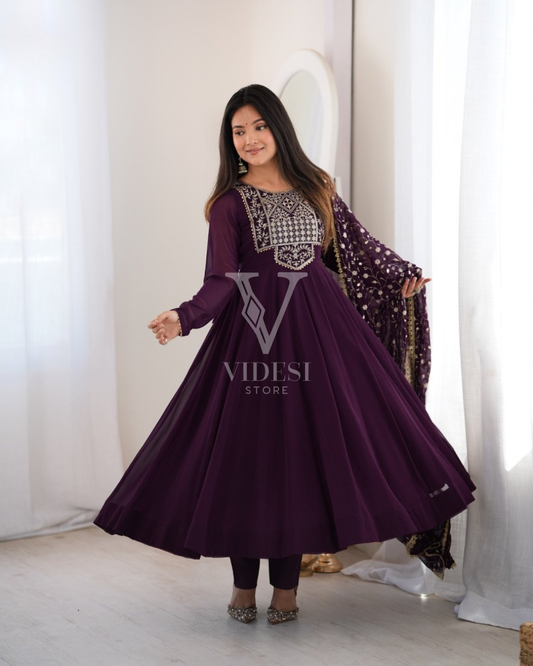 Winnie Premium Faux Georgette Anarkali Set with Zari, Sequin & Embroidery Work
