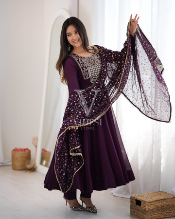 Winnie Premium Faux Georgette Anarkali Set with Zari, Sequin & Embroidery Work