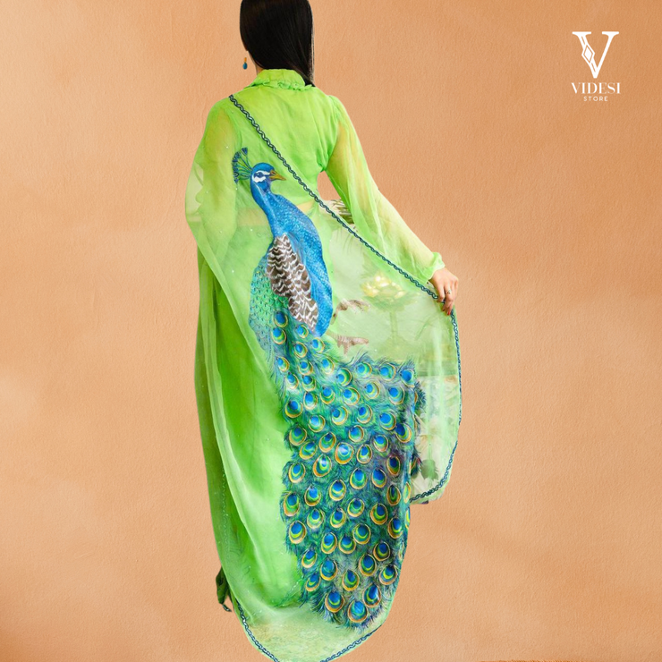 Ynez Modish Soft Organza Digital Printed Peacock Saree