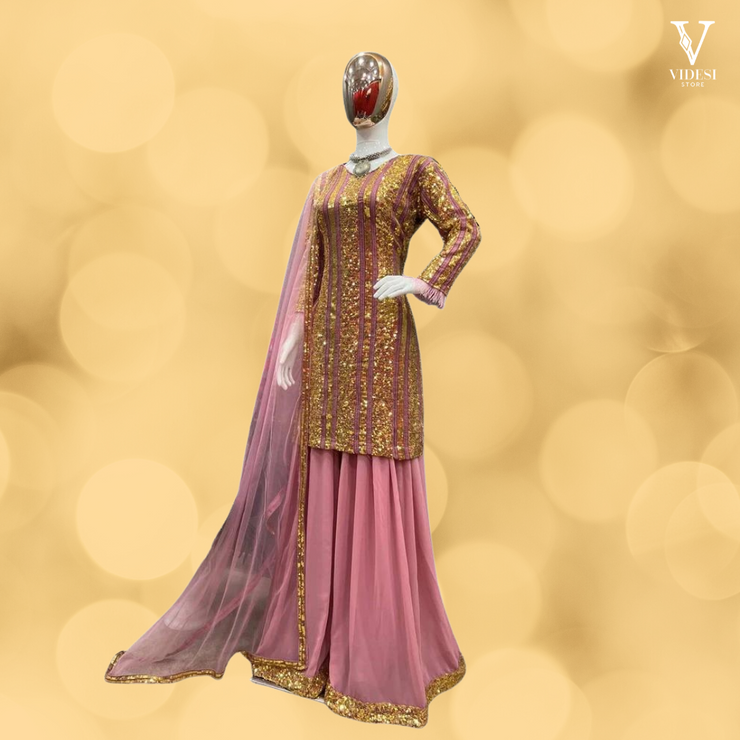 Zarina Dreamy Sequined Faux Georgette Suit With Heavy Net Dupatta
