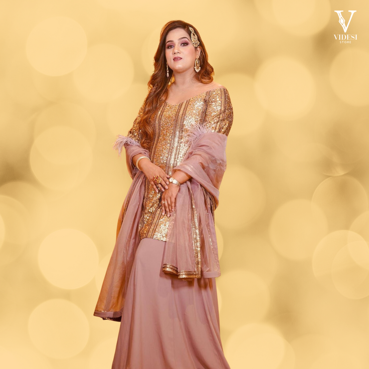 Zarina Dreamy Sequined Faux Georgette Suit With Heavy Net Dupatta