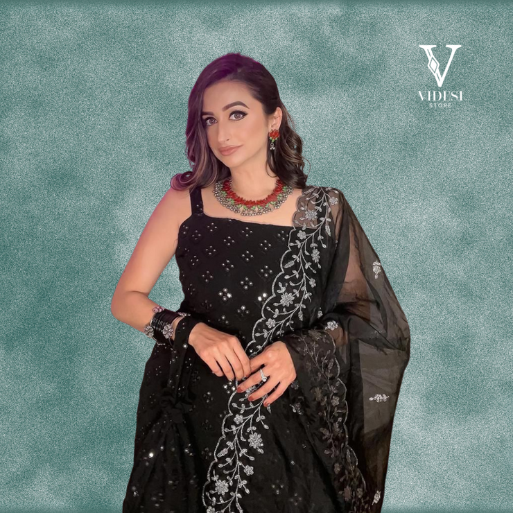 Ranchi Fashionable Georgette with Soft Net Embroidered Dupatta Dress