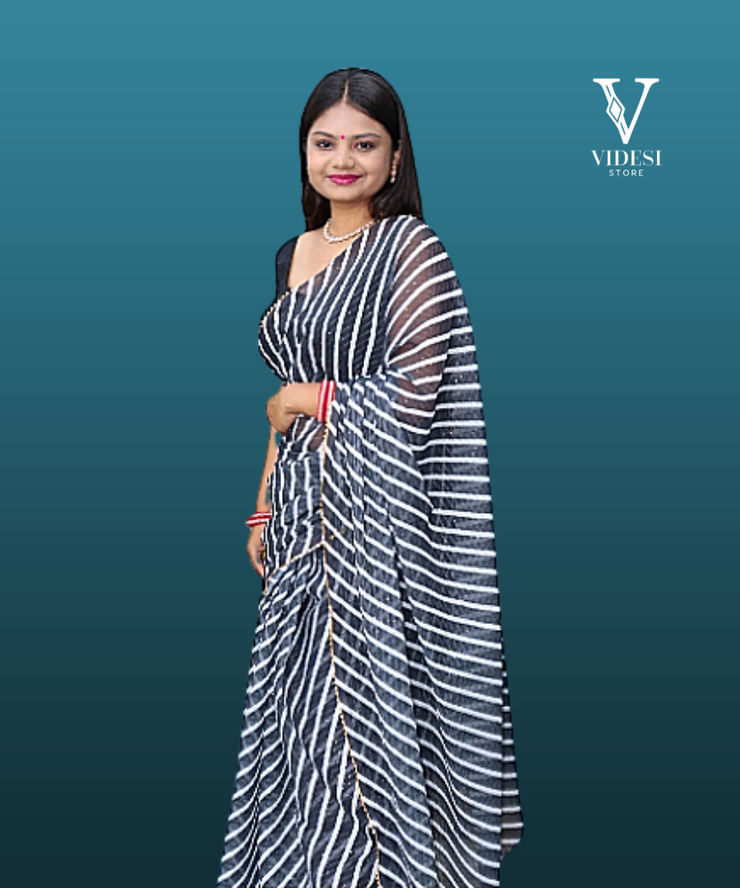 Rhian Striking Silk Satin with Digital Work Crochet Premium Georgette Saree