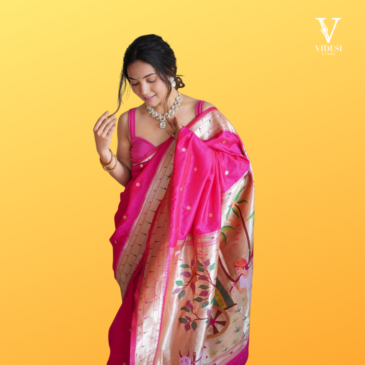 Addison Classic Paithani Special Pure Silk with Zari Weaving and Rich Pallu Saree with Weaving Belt