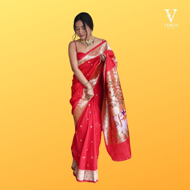 Addison Classic Paithani Special Pure Silk with Zari Weaving and Rich Pallu Saree with Weaving Belt