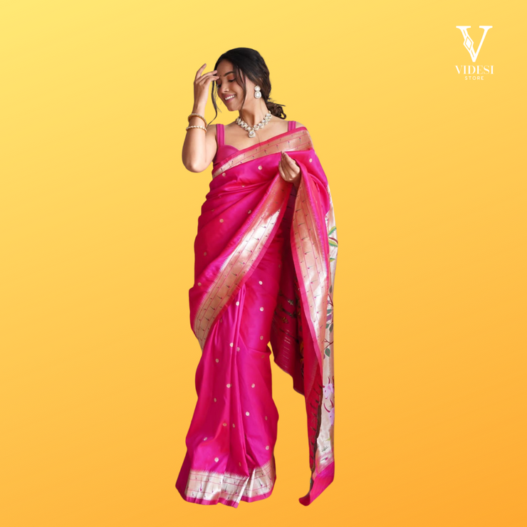 Addison Classic Paithani Special Pure Silk with Zari Weaving and Rich Pallu Saree with Weaving Belt