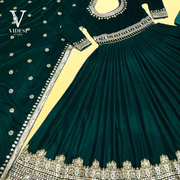 Advika Lavish Full Sleeve Dark Green Heavy Velvet with Heavy Embroidery Sequined Lehenga