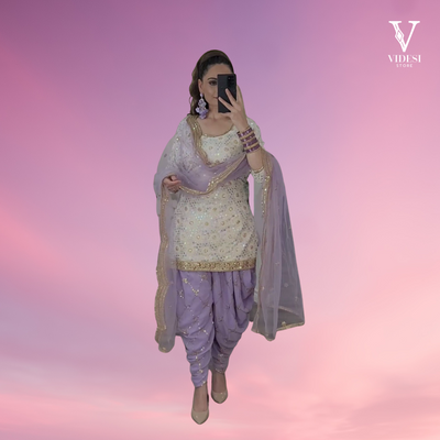 Alicia Stylish Violet Heavy Faux Georgette Top and Dhoti Pants with Dupatta