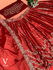 Jhanvi Classic Red Embroidered Heavy Sateen Sequined Lehenga