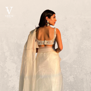 Amaya Pure White Handcrafted Organza with Heavy Front Handwork Saree