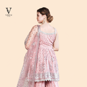Amvi Blushing Pink Faux Georgette with Heavy Embroidery Sequined Top with Palazzo and Dupatta