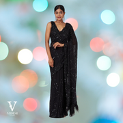 Amyra Classic Black Georgette Embroidered Phantom Blouse Sequined Saree