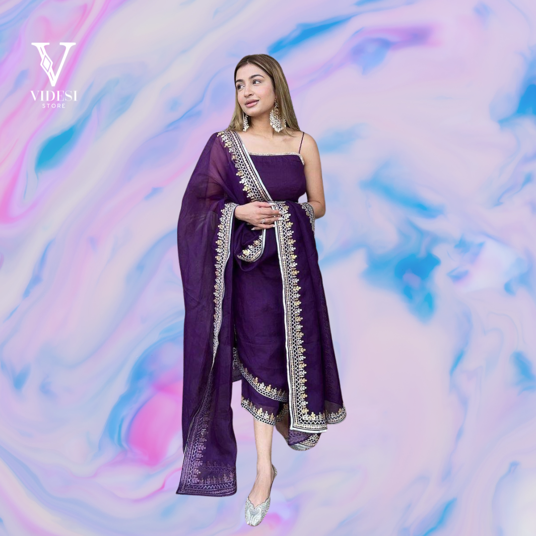 Aurora Vibrant Violet Embroidered Faux Georgette Suit