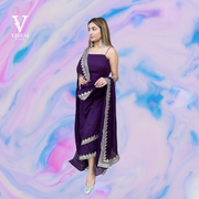 Aurora Vibrant Violet Embroidered Faux Georgette Top with Dupatta and Palazzo