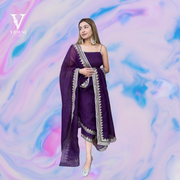 Aurora Vibrant Violet Embroidered Faux Georgette Top with Dupatta and Palazzo