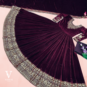 Ava Splendid Full Sleeve Maroon Heavy Viscos Velvet with Embroidered Work Gown with Dupatta