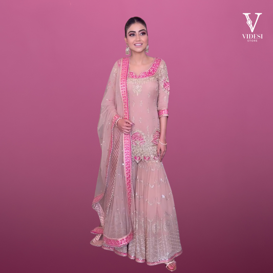 Beatrice Soft Pink Heavy Embroidered Faux Georgette Suit