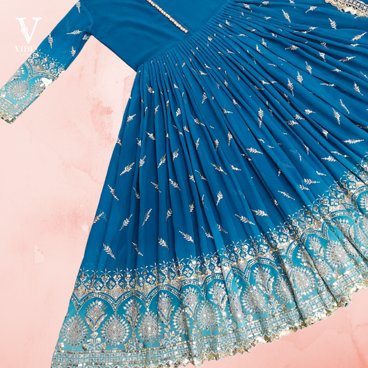 Bettie Modern Digital Printed Heavy Faux Georgette Gown With Net Dupatta